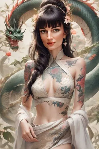 tattoo girl,oriental princess,oriental girl,moondragon,cleopatra,geisha,Photography,Realistic