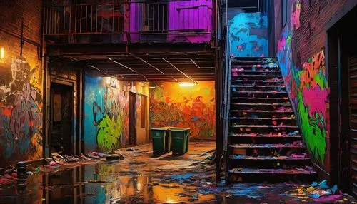 graffiti art,graffiti,graffiti splatter,colorful city,alley,abandoned place,abandoned places,alleyway,abandoned room,urban art,color wall,urban street art,fallen colorful,urban,abandoned building,colorful background,background colorful,grafitti,abandoned,world digital painting,Illustration,Retro,Retro 19