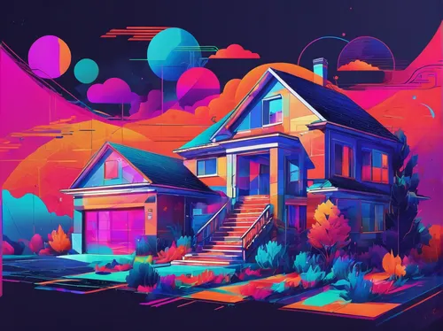 neon ghosts,80's design,colorful doodle,lonely house,suburbs,colorful balloons,colorful city,bungalow,houses clipart,retro styled,suburban,neighborhood,homes,real-estate,80s,home landscape,colorful light,neon colors,saturated colors,colorful life,Conceptual Art,Daily,Daily 21