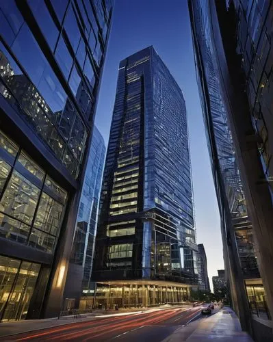 Multitenant architecture, modern skyscraper, cityscape, metropolitan area, glass curtain wall, sleek lines, steel beams, marble lobby, high-rise building, abstract art installation, elevator hall, cor