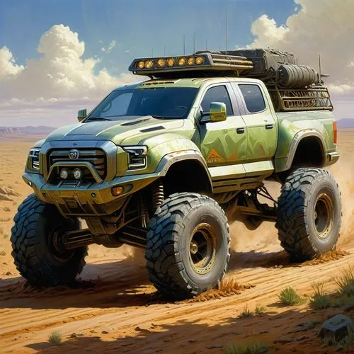 hilux,subaru rex,overlander,4 runner,toyota fj cruiser,raptor,Illustration,Realistic Fantasy,Realistic Fantasy 03