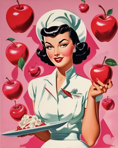 woman eating apple,retro 1950's clip art,cherries,valentine day's pin up,sweet cherries,valentine pin up,red apples,heart cherries,apple pie vector,apple icon,red apple,cherry pie,retro pin up girls,diet icon,woman holding pie,apple pi,apples,apple logo,sweet cherry,honeycrisp,Illustration,Retro,Retro 12