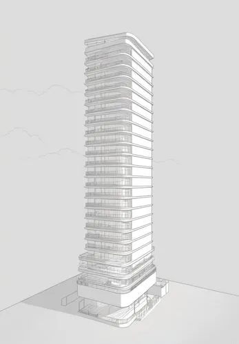 the rendering of a tall building with windows,residential tower,high-rise building,escala,high rise building,multistorey,unbuilt,Illustration,Black and White,Black and White 04