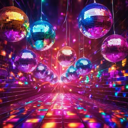 disco,prism ball,disco ball,dancefloor,discotheque,christmas balls background,mirrorball,mirror ball,discotheques,colored lights,dancefloors,party lights,spaceland,nightclub,eurodisco,fractal lights,discoidal,rave,lightwave,kaleidoscape,Illustration,Realistic Fantasy,Realistic Fantasy 38