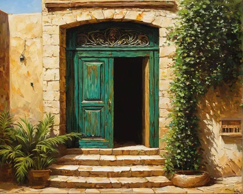 blue door,puglia,garden door,home door,mediterranean,oil painting on canvas,doorway,old door,sicily window,apulia,wooden door,the door,oil painting,front door,kalo chorio,malta,the threshold of the house,jaffa,door,italian painter,Conceptual Art,Oil color,Oil Color 06