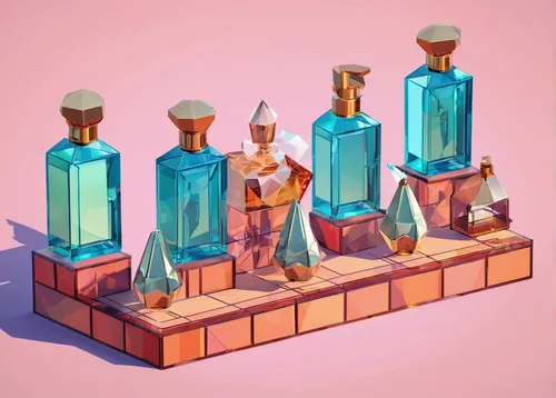 The perfume makers,perfume bottles,perfume bottle,glass bottles,bottles,vials,potions,cosmetics counter,cosmetics,apothecary,glass items,perfumes,vases,parfum,isometric,creating perfume,glass containe