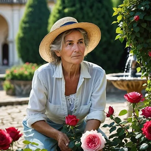 provencal life,veules-les-roses,bella rosa,vosges-rose,rosa bonita,rose garden,elderly lady,rosa,old country roses,rosebushes,menopause,rosebush,gardener,fiori,with roses,girl in flowers,rosa dumalis,beautiful girl with flowers,flower hat,old woman,Photography,General,Realistic