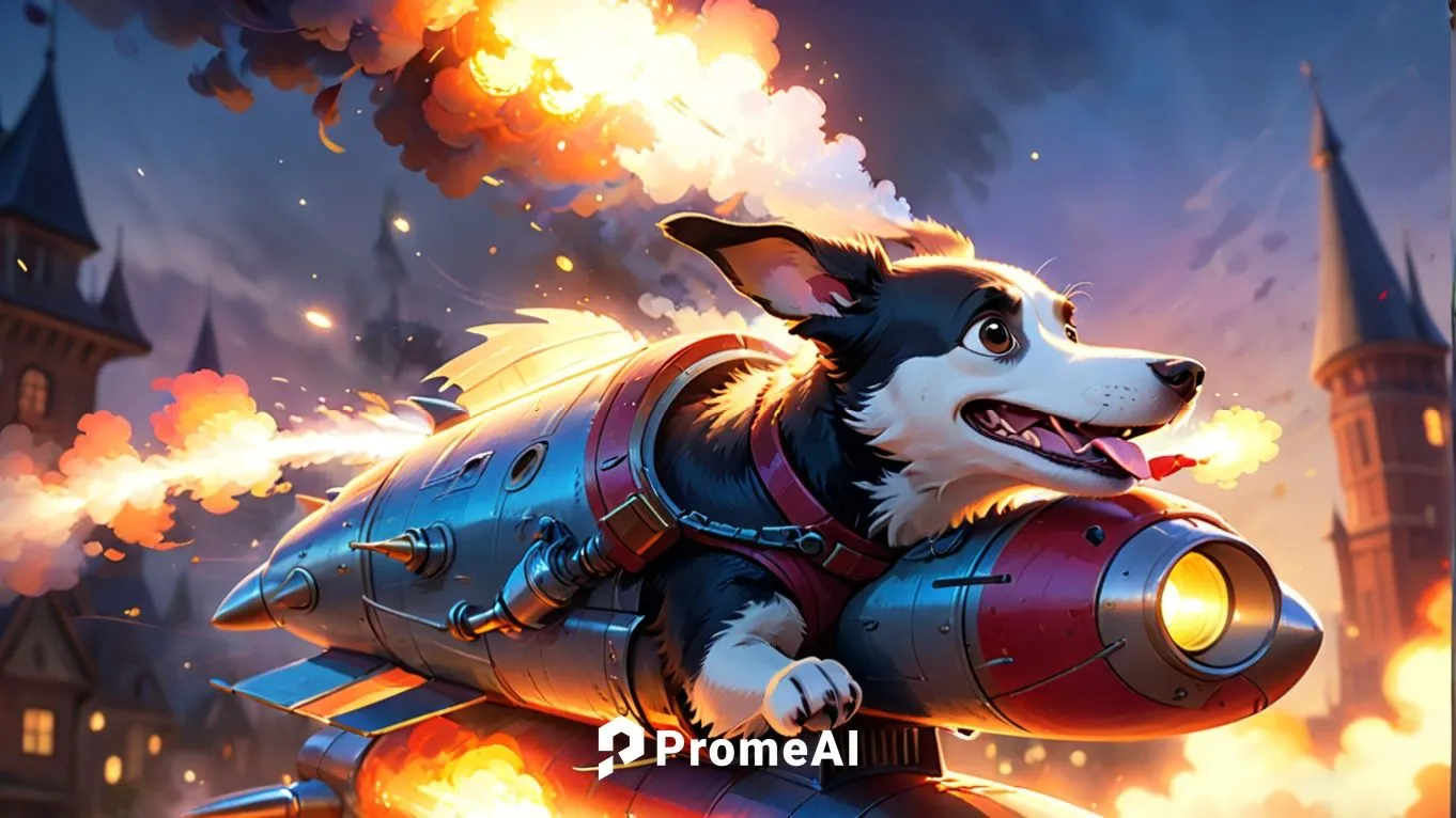 Dog riding a rocket, headlight, smoke, fire,rocket raccoon,rocket,firebrat,fire master,fire background,fuel-bowser,laika,riot,adventurer,firefighter,explosions,firespin,eurohound,posavac hound,smaland