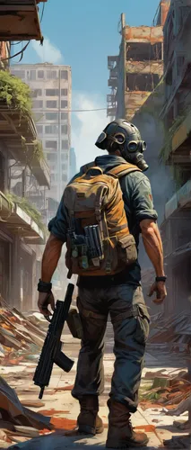 mercenary,lost in war,game illustration,vietnam,cargo pants,sniper,war correspondent,post apocalyptic,cargo,m4a4,heavy construction,world digital painting,war zone,saigon,game art,development concept,construction worker,cuba background,m4a1,nomad,Conceptual Art,Oil color,Oil Color 04