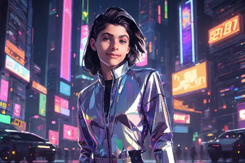 cyberpunk,futuristic,world digital painting,jaya,city ​​portrait,marina,cyber,vector girl,80's design,retro woman,80s,metropolis,sci fiction illustration,aura,city trans,tokyo city,mulan,retro girl,digital painting,cyberspace