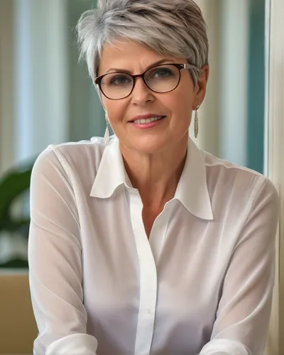 A beautyful 50yo woman with glasses in a white blouse,silver framed glasses,reading glasses,lace round frames,susanne pleshette,carol m highsmith,vision care,portrait of christi,rhonda rauzi,carol col