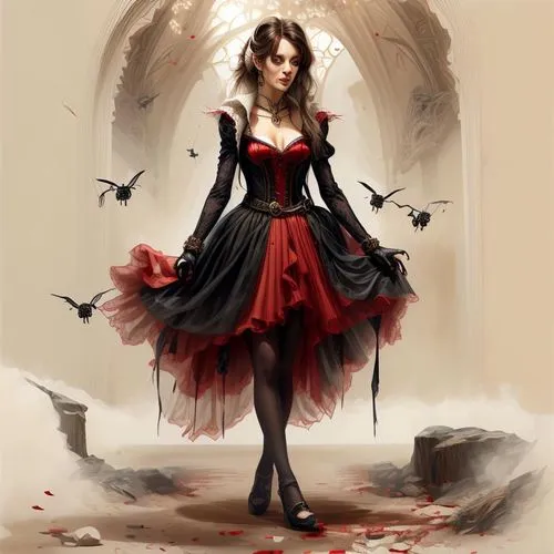 queen of hearts,gothic woman,gothic dress,vampire lady,vampire woman,dhampir