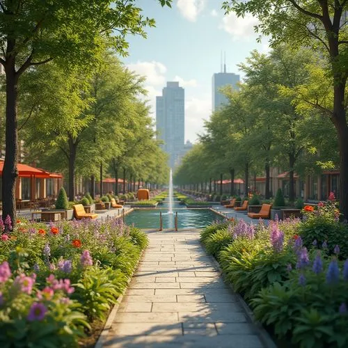 urban park,central park,songdo,shenyang,spring garden,city park,yeouido,uzak,marunouchi,biopolis,walk in a park,center park,xujiahui,tree-lined avenue,park akanda,changshu,pedestrianized,3d rendering,xingfang,tianjin,Photography,General,Realistic