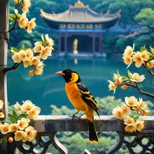 asian bird,bird flower,bird kingdom,flower and bird illustration,bird bird kingdom,the golden pavilion,golden pavilion,ornamental bird,blue birds and blossom,an ornamental bird,beautiful bird,birds gold,colorful birds,bird park,tropical birds,oriental painting,exotic bird,bananaquit,canary bird,pengshui,Unique,Design,Logo Design