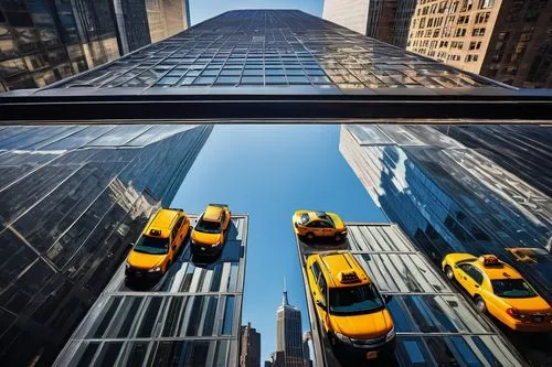 new york taxi,skyscrapers,glass facades,taxicabs,tall buildings,glass building,1 wtc,skyscraping,cityscapes,sunroof,windowpanes,moonroof,bizinsider,skyscraper,vertiginous,skycraper,chrysler building,ventanas,cabs,elevators,Illustration,Japanese style,Japanese Style 13