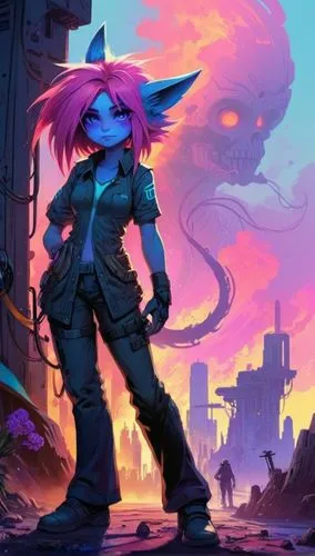 tristana,wildstar,celldweller,maeve,lavagirl,dusk background,Illustration,Children,Children 01