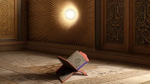 quran,prayer book,ramadan background,koran,islamic lamps,magic book,allah,house of allah,arabic background,prayer rug,islamic architectural,islamic pattern,psaltery,magic grimoire,ḡalyān,spiral book,star mosque,the pillar of light,open book,parchment,Realistic,Fashion,Artistic Elegance