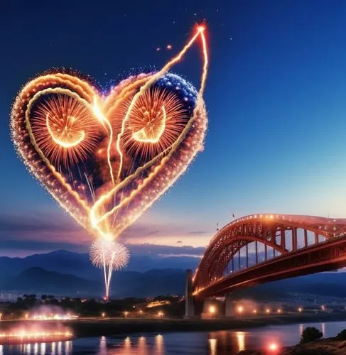 "Heart-shaped fireworks.",heart of love river in kaohsiung,love bridge,fire heart,love in air,flying heart,heart design,love symbol,heart stick,heart swirls,true love symbol,heartport,heart bunting,he