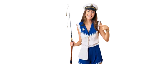 Navy sailor, comedic expression, big smile, bright blue eyes, messy brown hair, white hat, navy uniform, gold buttons, anchors on shoulders, holding a fishing rod, standing on one leg, beach backgroun