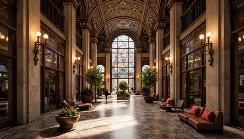 lobby,hotel lobby,atriums,foyer,hallway,biltmore,enfilade,venetian hotel,entrance hall,casa fuster hotel,cochere,milanesi,driehaus,corridors,glyptotek,milan,corridor,atrium,royal interior,hotel hall