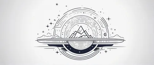 Create a cosmic space logo that showcases a sense of wonder and exploration.,saucer,flying saucer,spacecraft,ufo,voyager golden record,alien ship,star line art,voyager,ufos,astronautics,saturn,nautica