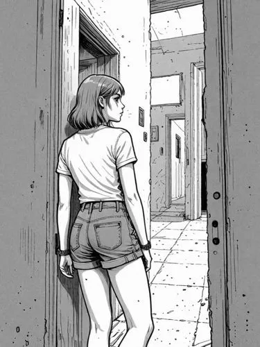 girl walking away,corridors,alleyway,sidestreets,woman walking,the girl at the station,Design Sketch,Design Sketch,Detailed Outline