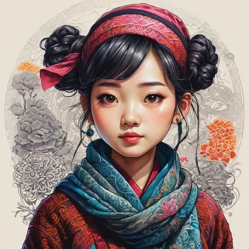 kommuna,oriental girl,geisha girl,mongolian girl,chuseok,yanzhao,Illustration,Realistic Fantasy,Realistic Fantasy 25