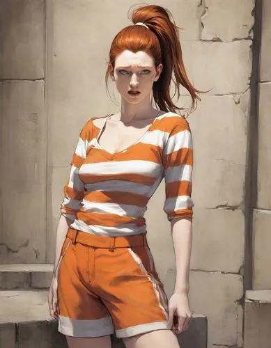 pippi longstocking,rockabella,orange,prisoner,ginger rodgers,queen cage,girl-in-pop-art,pumuckl,clementine,detention,raggedy ann,mime artist,bright orange,orange half,barb,hard candy,wig,bjork,mime,orange color,Digital Art,Comic