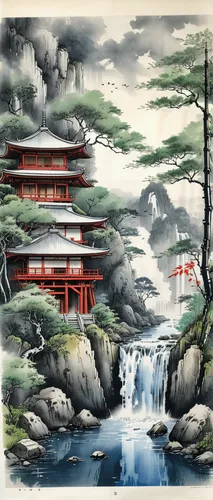 oriental painting,cool woodblock images,chinese art,japanese art,woodblock prints,japan landscape,japanese garden ornament,oriental,chinese clouds,forbidden palace,japanese background,chinese architecture,chinese style,tsukemono,khokhloma painting,japanese garden,mountain scene,yunnan,river landscape,landscape background,Illustration,Paper based,Paper Based 30