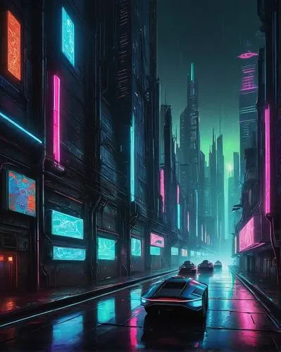 cyberpunk,futuristic landscape,neon arrows,bladerunner,cityscape,cybercity,cybertown,synth,polara,cyberscene,colorful city,futuristic,autopia,metropolis,fantasy city,neon lights,tron,3d car wallpaper,city at night,cyberworld,Illustration,Black and White,Black and White 23