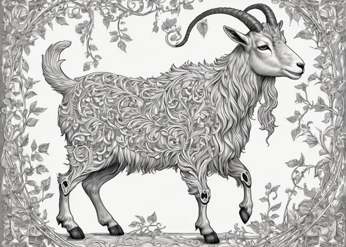 goatflower,capricorn,horoscope taurus,the zodiac sign taurus,feral goat,taurus,anglo-nubian goat,domestic goat,ovis gmelini aries,cervus elaphus,ruminant,trioceros,aries,billy goat,wild sheep,zodiac sign,heraldic animal,racka,domestic goats,line art animal,Illustration,Black and White,Black and White 03