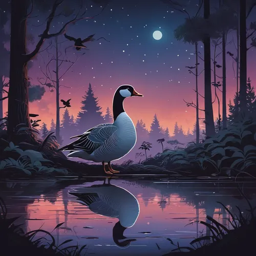 duck on the water,swan lake,night bird,waterfowl,constellation swan,swan on the lake,bird illustration,water fowl,wild ducks,geese,night scene,gooseander,evening lake,canadian goose,bird painting,canada geese,water bird,ducks  geese and swans,dusk background,ornamental duck,Conceptual Art,Fantasy,Fantasy 09