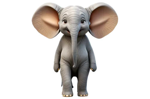 Elephant, cartoon style, PNG clipart, standing posture, big ears, tusks, grey skin, wrinkled texture, African savanna-inspired, vibrant colors, simple background, 3/4 composition, soft lighting, cute 