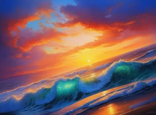 Big Fantastic waves ,Mesmerizing sunset,ocean background,seascape,ocean waves,sea landscape,garrison,ocean,wyland,coast sunset,rainbow waves,splendid colors,beach landscape,tropical sea,ocean paradise