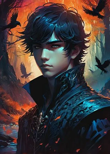 garrison,seregil,avialae,bran,inigo,vyse,harnam,king of the ravens,riario,black crow,darkling,vanitas,jabberwock,corvo,fantasy portrait,tyrion lannister,halloween background,raistlin,dragonlord,nightwing,Conceptual Art,Fantasy,Fantasy 02