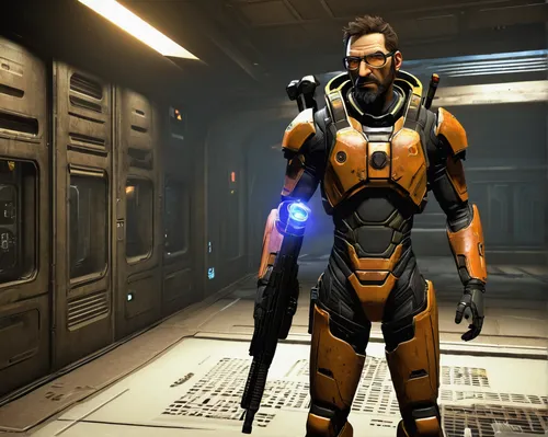 Gordon Freeman, male protagonist, HEV suit, crowbar, futuristic, Combine soldiers, City 17, dystopian, headcrab, alien creatures, resistance fighters, Alyx Vance, sidekick, G-man, mysterious figure, t