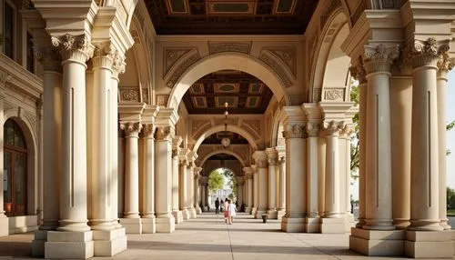 Ornate columns, carved stone capitals, grand archways, symmetrical facades, ornamental moldings, intricate carvings, classical pediments, rusticated bases, fluted pilasters, egg-and-dart motifs, acant