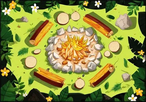 the top view of an abstract drawing of a campfire,chrysanthemum background,wood daisy background,flowers in wheel barrel,wreath vector,blooming wreath,foodplant,paper flower background,cloverleafs,flo