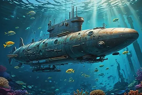 bathyscaphe,submersible,submersibles,submarino,submarines,submariners,undersea,antisubmarine,sealab,underwater background,scorpene,ssbn,sci fiction illustration,subaquatic,barotrauma,marine tank,nautilus,the bottom of the sea,aquanauts,deep sea,Art,Artistic Painting,Artistic Painting 45