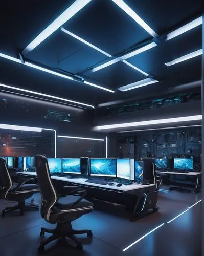 computer room,spaceship interior,blur office background,ufo interior,workstations,cybercafes,fractal design,3d rendering,neon human resources,modern office,working space,the server room,3d render,workspaces,conference room,render,desks,cleanrooms,control desk,computer workstation,Conceptual Art,Oil color,Oil Color 12