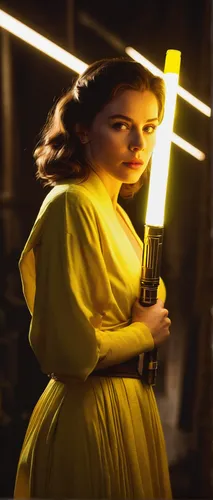 jedi,lightsaber,princess leia,yellow light,solo,girl with gun,yellow background,girl with a gun,laser sword,yellow,daisy jazz isobel ridley,woman holding gun,visual effect lighting,yellow jumpsuit,digital compositing,aurora yellow,ammo,chewy,a flashlight,flashlight,Art,Artistic Painting,Artistic Painting 23