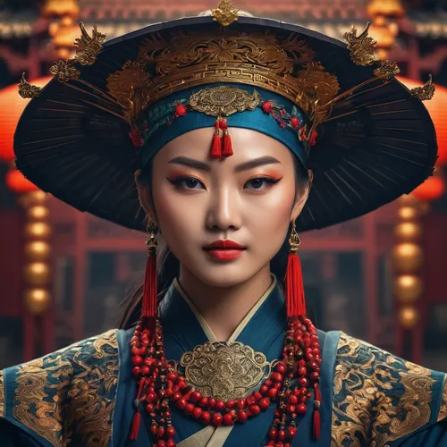 Help me create an avatar, the content includes traditional Chinese culture, Feng Shui, I Ching, Bagua, metaphysics, etc.; the style is required to be simple and abstract,oriental princess,taiwanese op