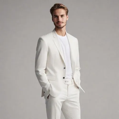 wedding suit,men's suit,white coat,male model,white clothing,suit trousers,men's wear,white-collar worker,the suit,men clothes,formal guy,formal wear,bridegroom,suit,the groom,white silk,one-piece garment,menswear,whites,suit of spades,Photography,Realistic