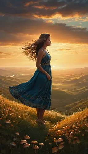 little girl in wind,celtic woman,world digital painting,fantasy picture,heatherley,eilonwy,girl in a long dress,girl walking away,little girl running,margaery,mother earth,moana,kahlan,serafina,woman walking,lughnasa,katara,mystical portrait of a girl,margairaz,wheatfield,Photography,General,Natural