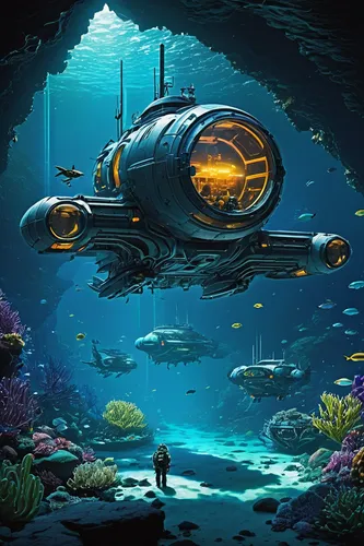 submersible,deep sea nautilus,undersea,semi-submersible,nautilus,aquanaut,deep-submergence rescue vehicle,underwater playground,underwater background,deep sea diving,underwater fish,deep sea,aquarium,under sea,underwater oasis,under the sea,underwater world,under the water,ocean floor,ocean underwater,Illustration,American Style,American Style 06