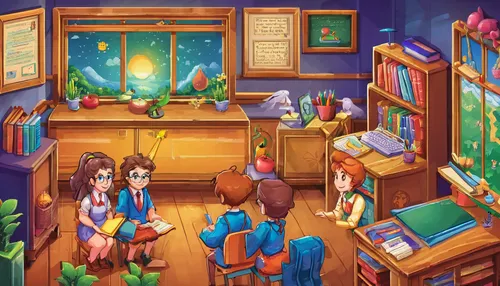 book store,classroom,bookstore,the little girl's room,bookshop,dandelion hall,playing room,study room,library,children's room,aquarium,game illustration,kids room,children studying,reading room,game room,pet shop,studio ghibli,shopkeeper,gift shop,Unique,Pixel,Pixel 05