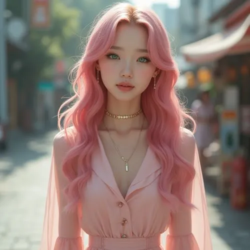 hyoon,pink beauty,nari,neopolitan,soft pink,pink hair,Photography,General,Realistic