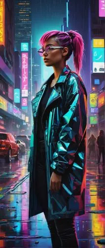 cyberpunk,80s,futuristic,world digital painting,vapor,2d,neon lights,streampunk,80's design,cyber,jacket,digital painting,color rat,cyber glasses,dystopian,neon,neon light,would a background,pyro,pedestrian,Art,Artistic Painting,Artistic Painting 34