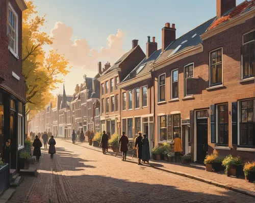 delft,groningen,utrecht,the cobbled streets,amsterdam,netherlands,groenendael,bremen,flemish,the netherlands,dutch landscape,belgium,holland,cobbles,autumn morning,cobblestone,cobble,bruges,street scene,hoorn,Illustration,Japanese style,Japanese Style 06