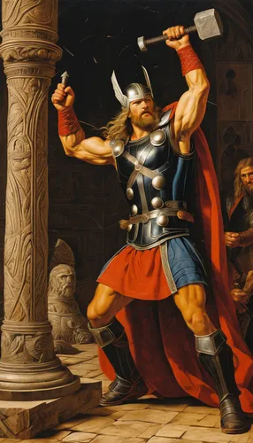 god of thunder,the roman centurion,biblical narrative characters,barbarian,sparta,thor,king david,he-man,david bates,thymelicus,perseus,heroic fantasy,raphael,gladiator,throwing axe,thracian,centurion,bactrian,roman soldier,figure of justice,Art,Classical Oil Painting,Classical Oil Painting 19